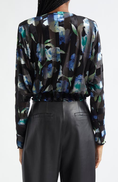 Shop Ramy Brook Orson Metallic Floral Mixed Media Top In Lapis Velvet