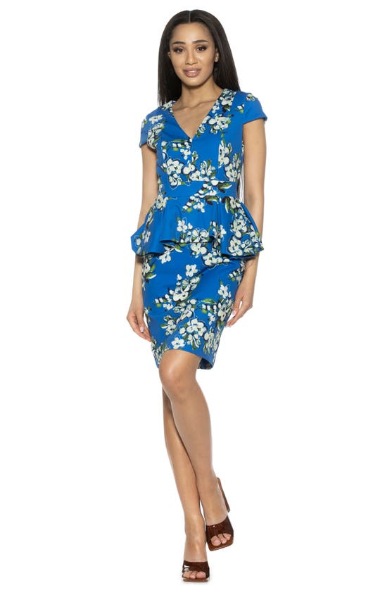 Alexia Admor Willow V-neck Cap Sleeve Sheath Dress In Blue Floral