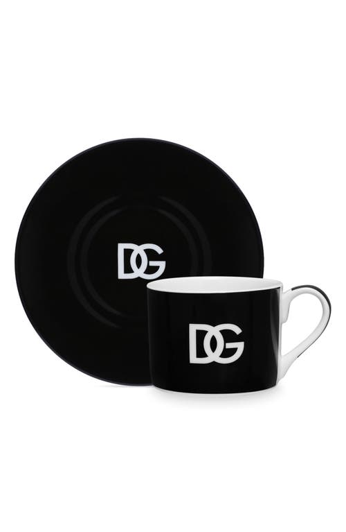 Dolce & Gabbana Dolce&gabbana Set Of 2 Dg Logo Teacups & Saucers In Black