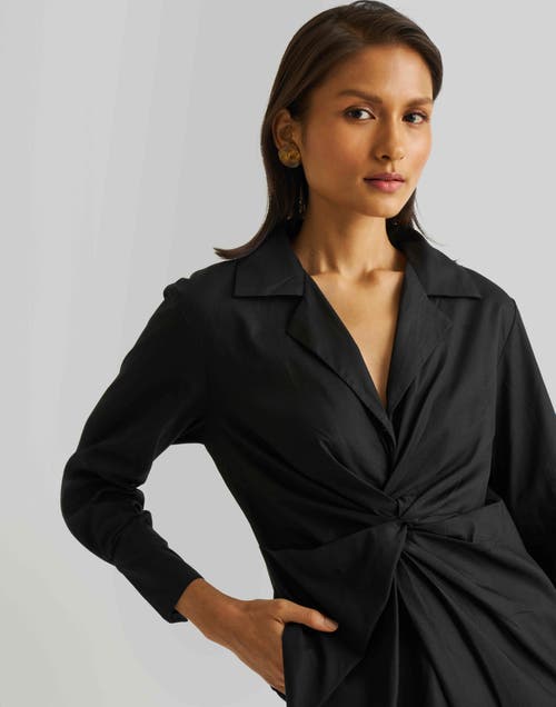Reistor Women's Front Twist Black Cotton Dress In Black