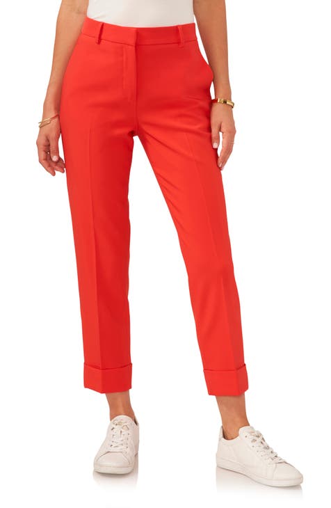Buy the Womens Red Elastic Waist Flat Front Athletic Cropped Pants