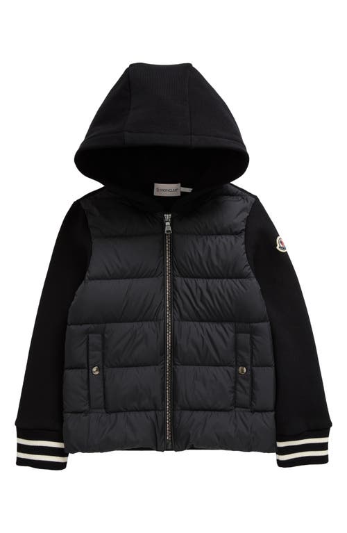 Shop Moncler Kids' Knit & Quilted Down Hooded Cardigan In Black