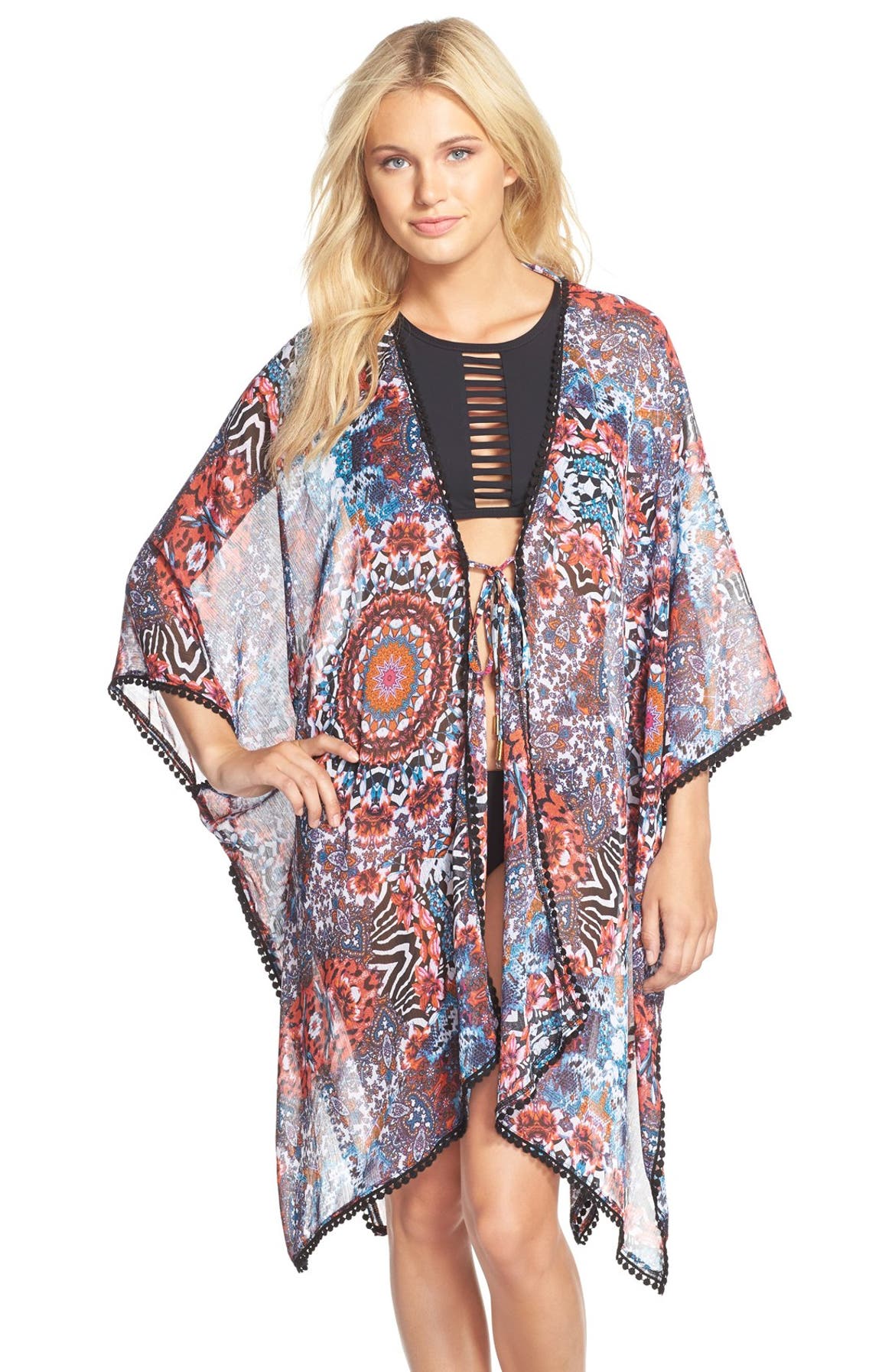 Red Carter Kimono Sleeve Print Chiffon Cover-Up | Nordstrom