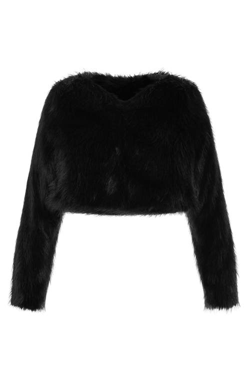 City Chic Angelica Faux Fur Crop Jacket In Black