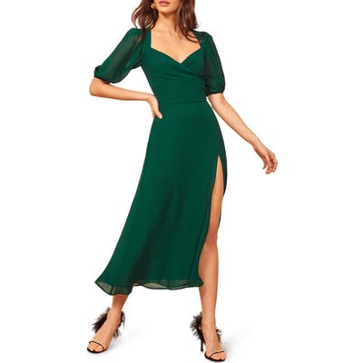 Reformation Wildflower Open Back Side Slit Dress, Green