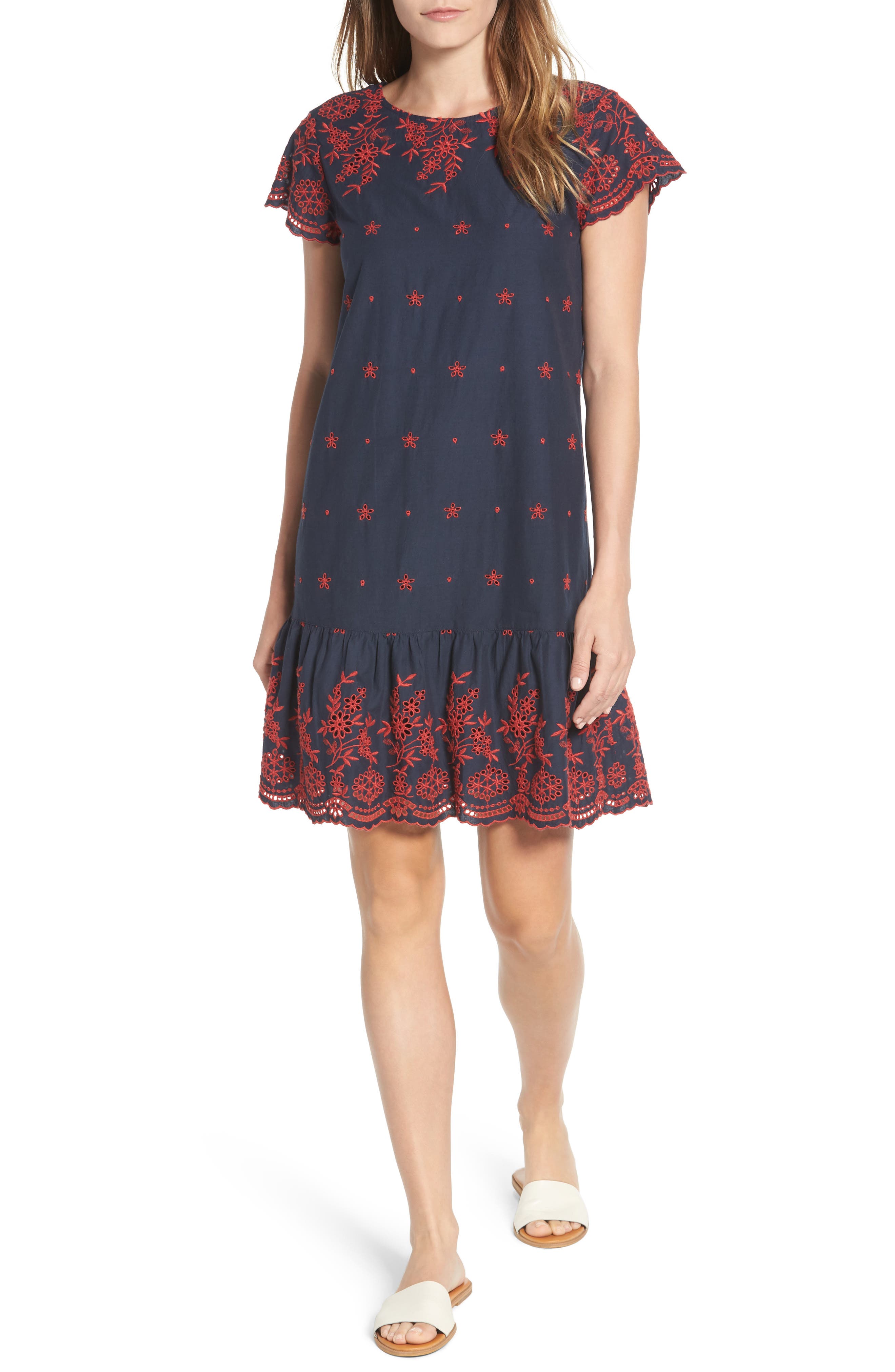 caslon embroidered cotton shift dress