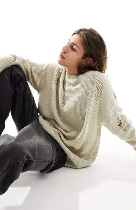 Shredded Oversize Fisherman Sweater