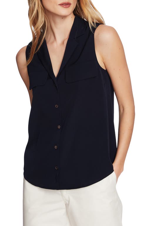 Court & Rowe Collared Button Front Sleeveless Shirt in Blue Night