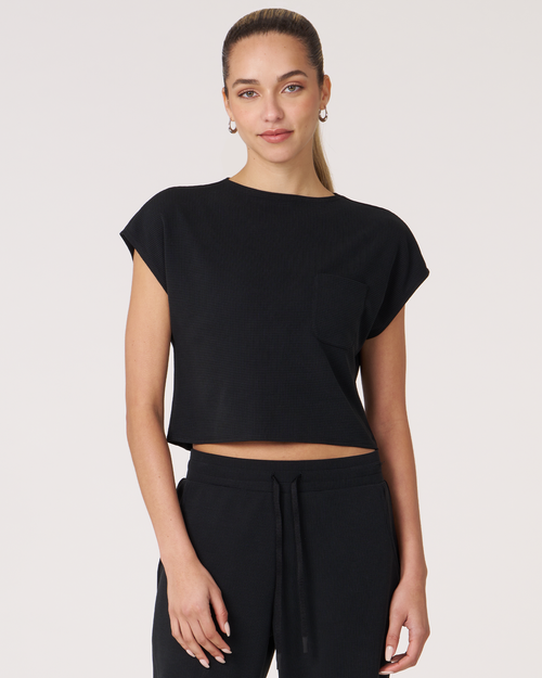 Shop Rebody Active Retreat Pocket Waffle Tee In Black