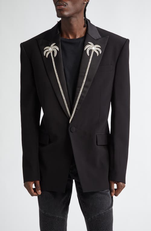 Shop Balmain Rhinestone Palm Lapel Jacket In Black/crystal