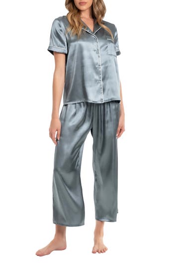 In Bloom By Jonquil Satin Collared Pajamas In Gray