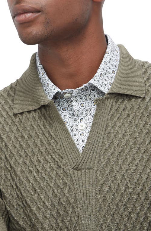 Shop Bugatchi Merino Wool Johnny Collar Sweater In Khaki