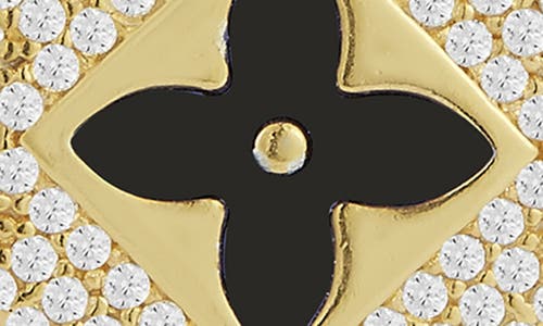 Sphera Milano 14k Gold Vermeil Cz Clover Earrings In Yellow Gold/black