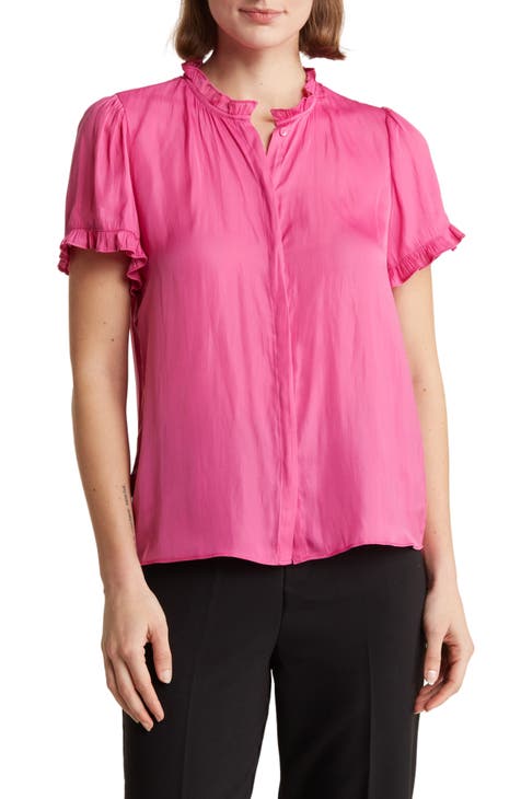 Lucky Brand Womens Lace-Up Neck Pullover Blouse, Pink, Small 