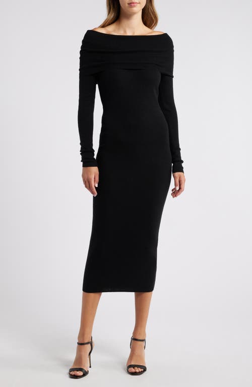 Charles Henry Off the Shoulder Long Sleeve Sweater Dress in Black 