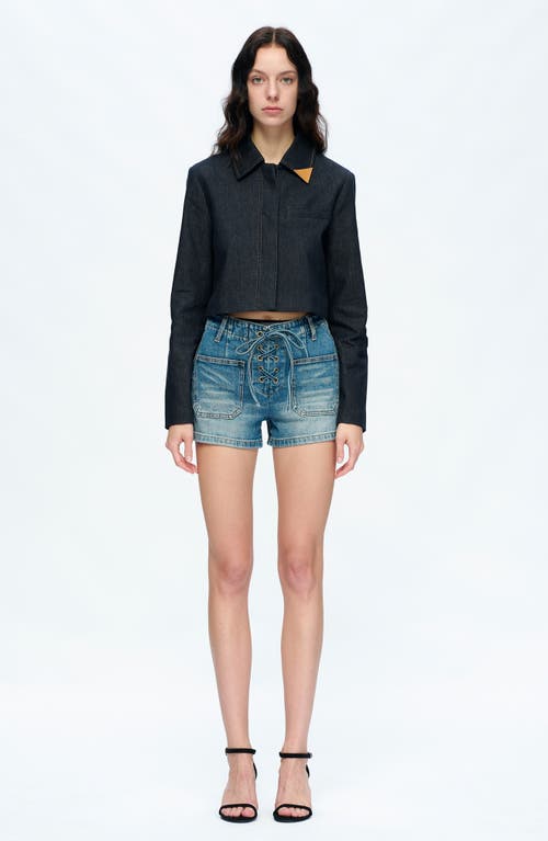 Shop Bayeas Maya Lace-up High Waist Denim Shorts In Turquoise