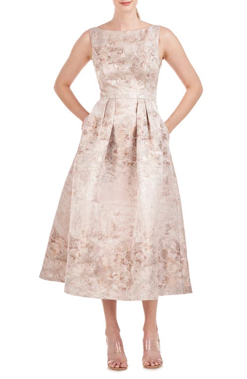 Elsa Metallic Floral A-Line Midi Dress in Almond