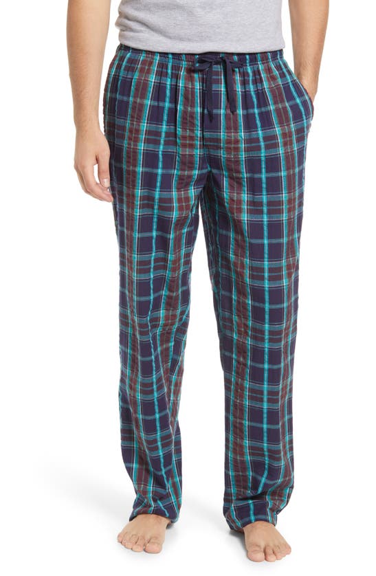 Majestic Saltwater Plaid Seersucker Pajama Pants In Burgundy/ Blue ...