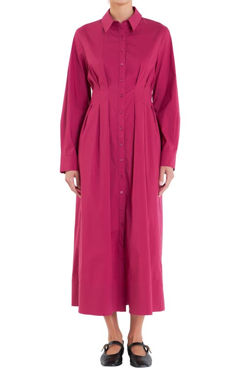 Shop English Factory Long Sleeve Cotton Blend Midi Shirtdress In Plum