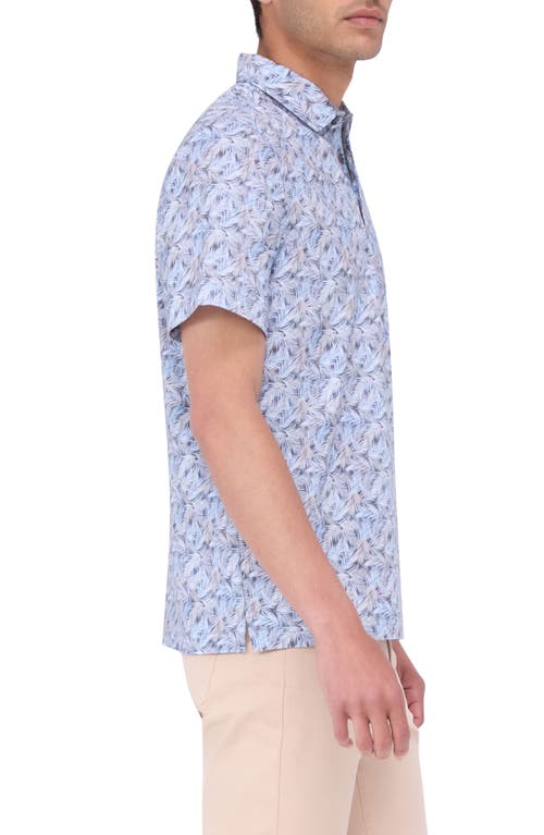 Shop Bugatchi Victor Ooohcotton® Leaf Print Polo In Dusty Blue