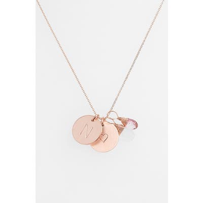 Nashelle 14K-Gold Fill Heart Disc, Moonstone & Pink Quartz Initial Necklace