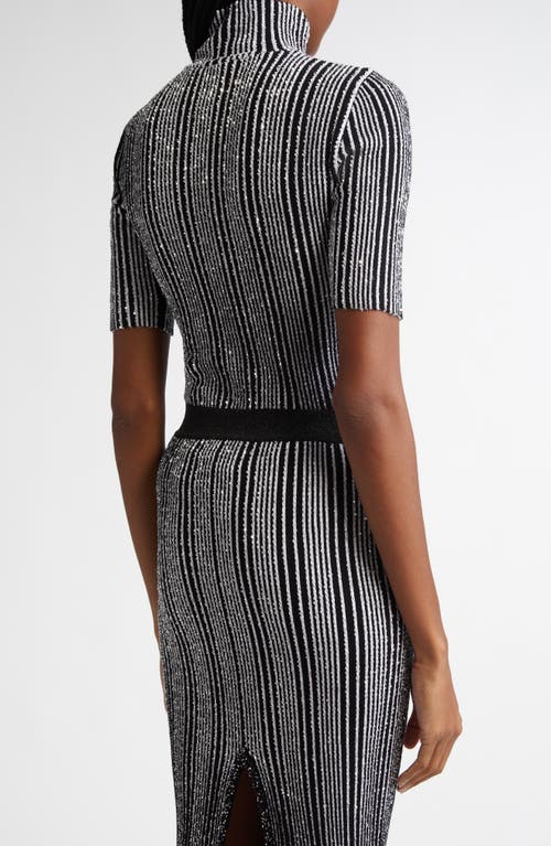 MISSONI MISSONI SEQUIN STRIPE TURTLENECK SHORT SLEEVE SWEATER 