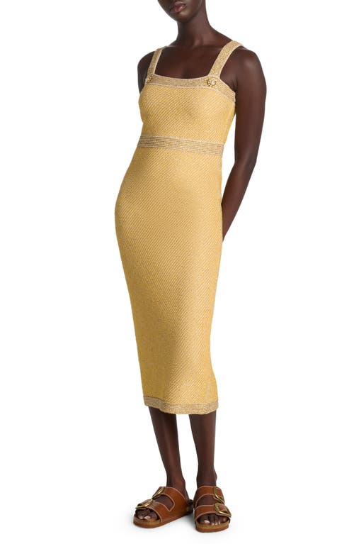 St John St. John Evening Sequin Twill Knit Cocktail Dress In Golden Rod/light Khaki Multi