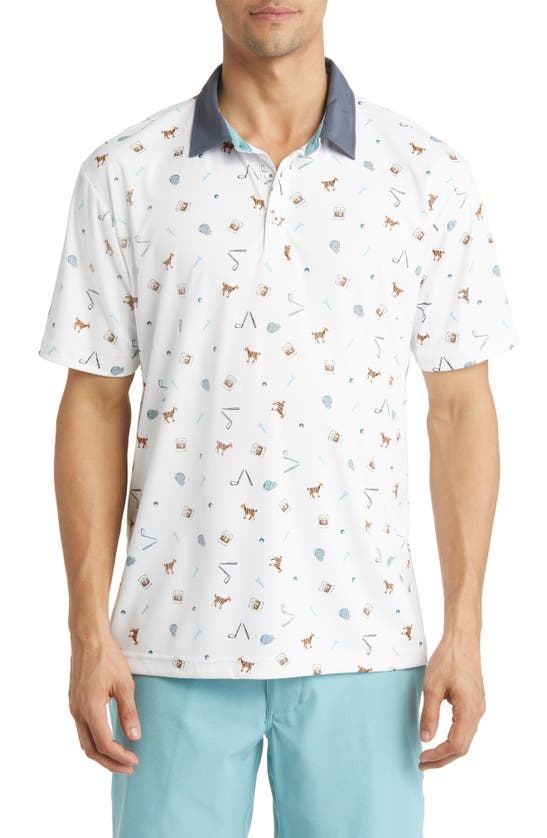 Swannies Amendt Print Polo In White-marine