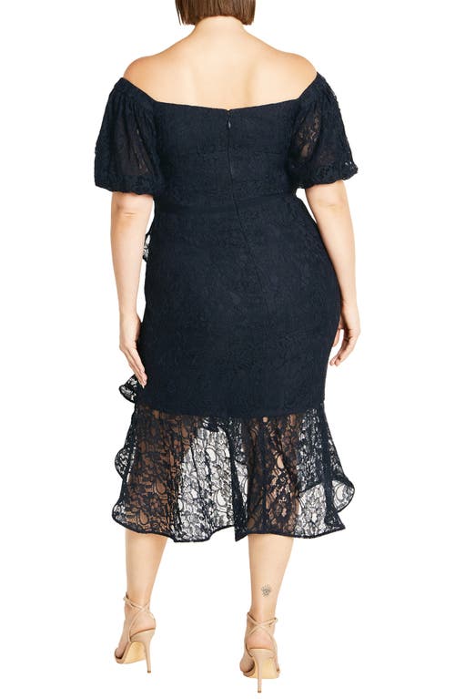 City Chic Lily Off The Shoulder Lace Dress In Navy