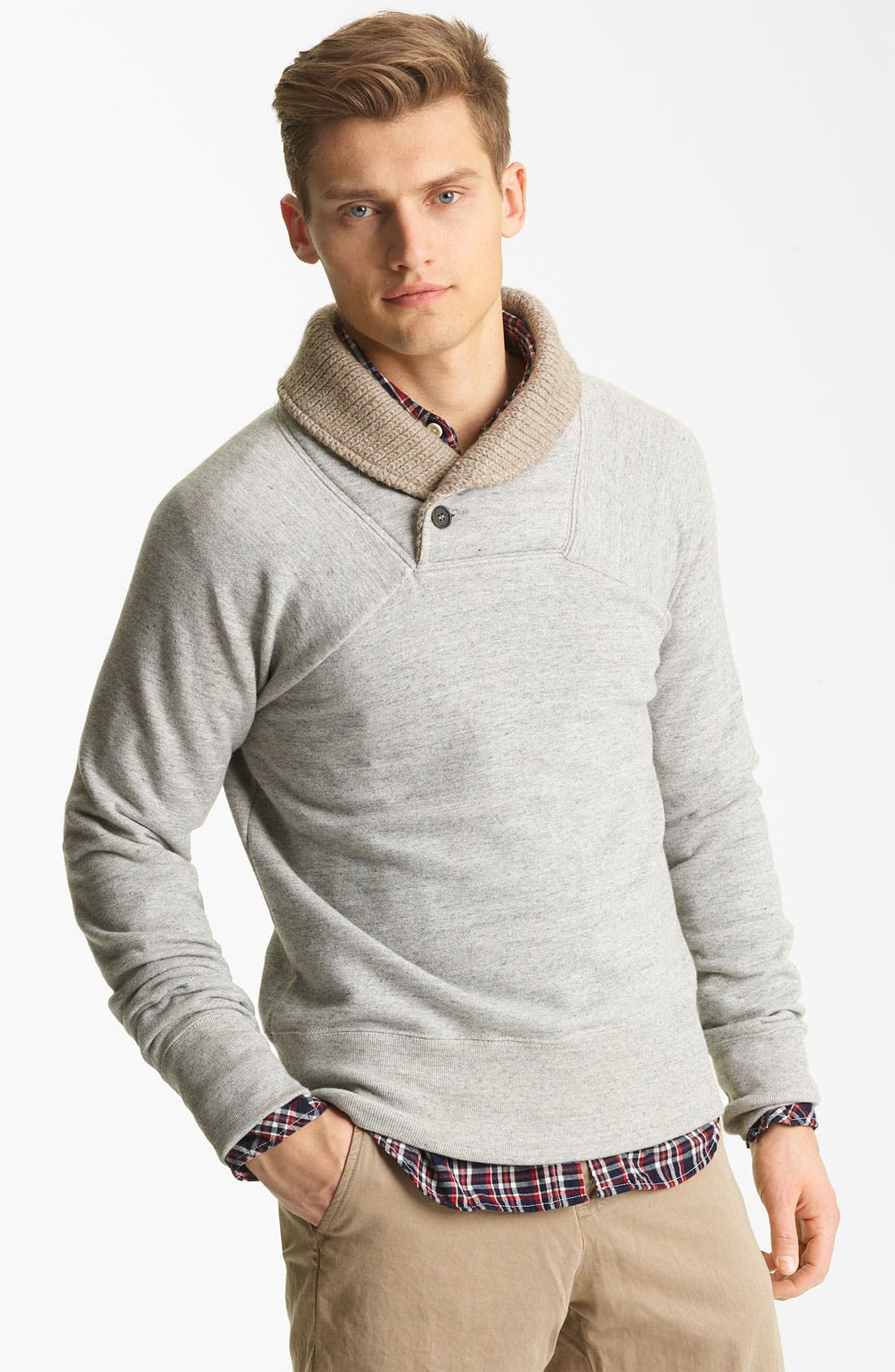 shawl collar sweatshirt