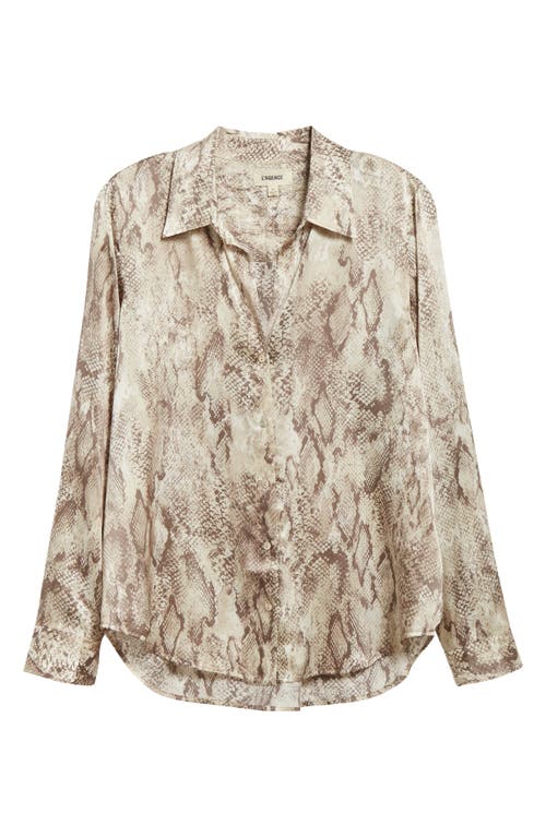 Shop L Agence L'agence Tyler Snakeskin Print Long Sleeve Silk Button-up Shirt<br /> In Tan Multi Snake