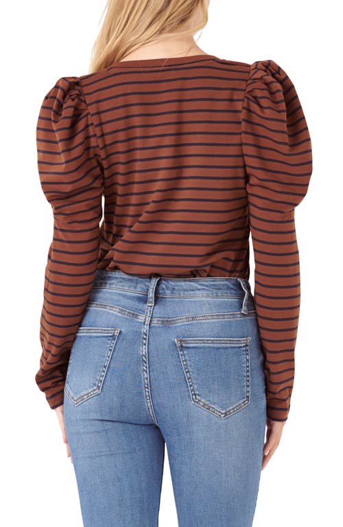 Shop English Factory Stripe Puff Sleeve Knit Top In Brown/navy