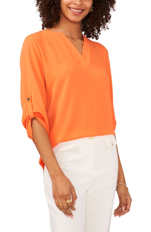 Chaus Split Neck Blouse in Hot Coral
