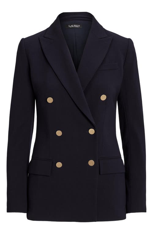 Shop Lauren Ralph Lauren Double Breasted Stretch Wool Crepe Blazer In Lauren Navy