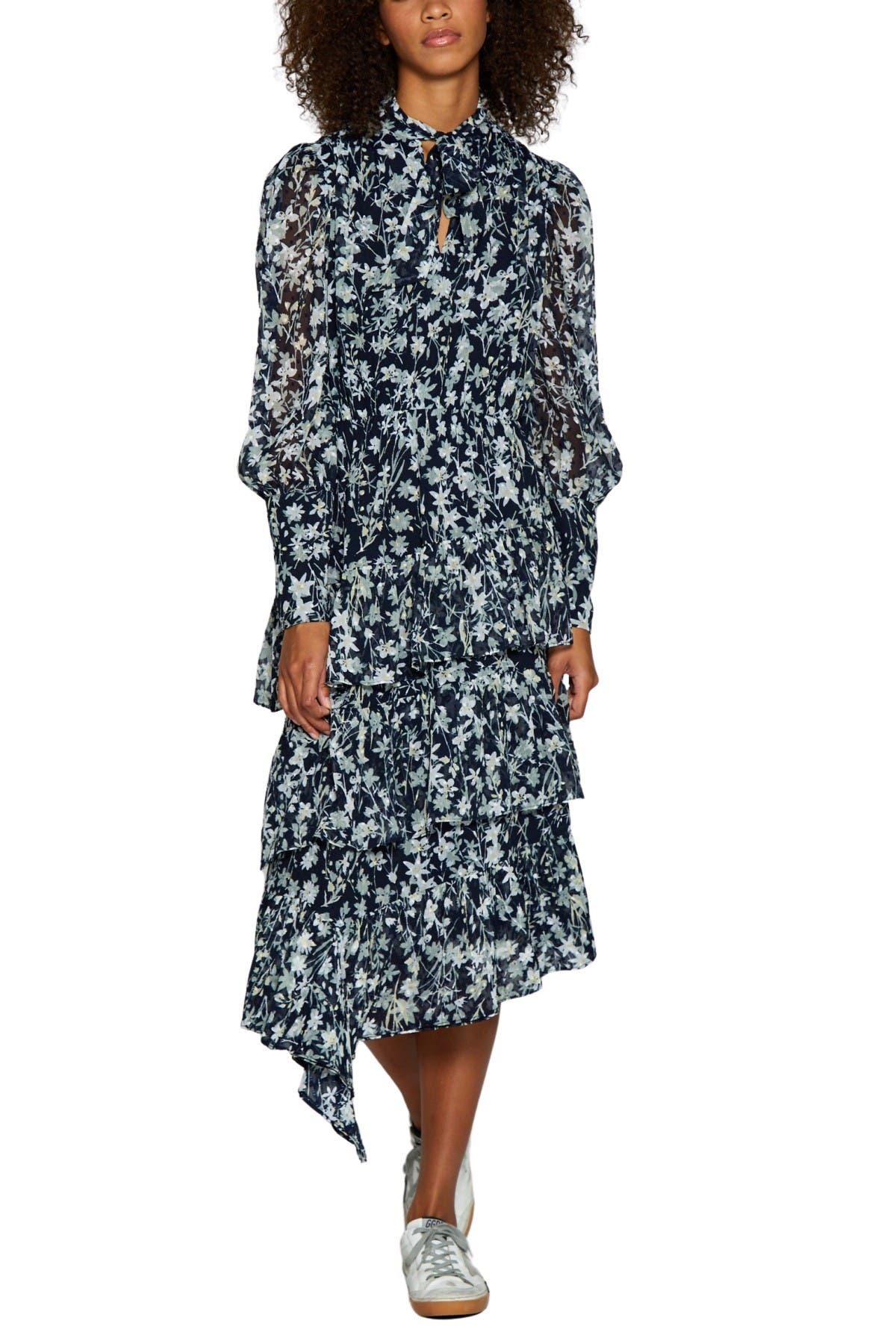 tiered ruffle midi dress