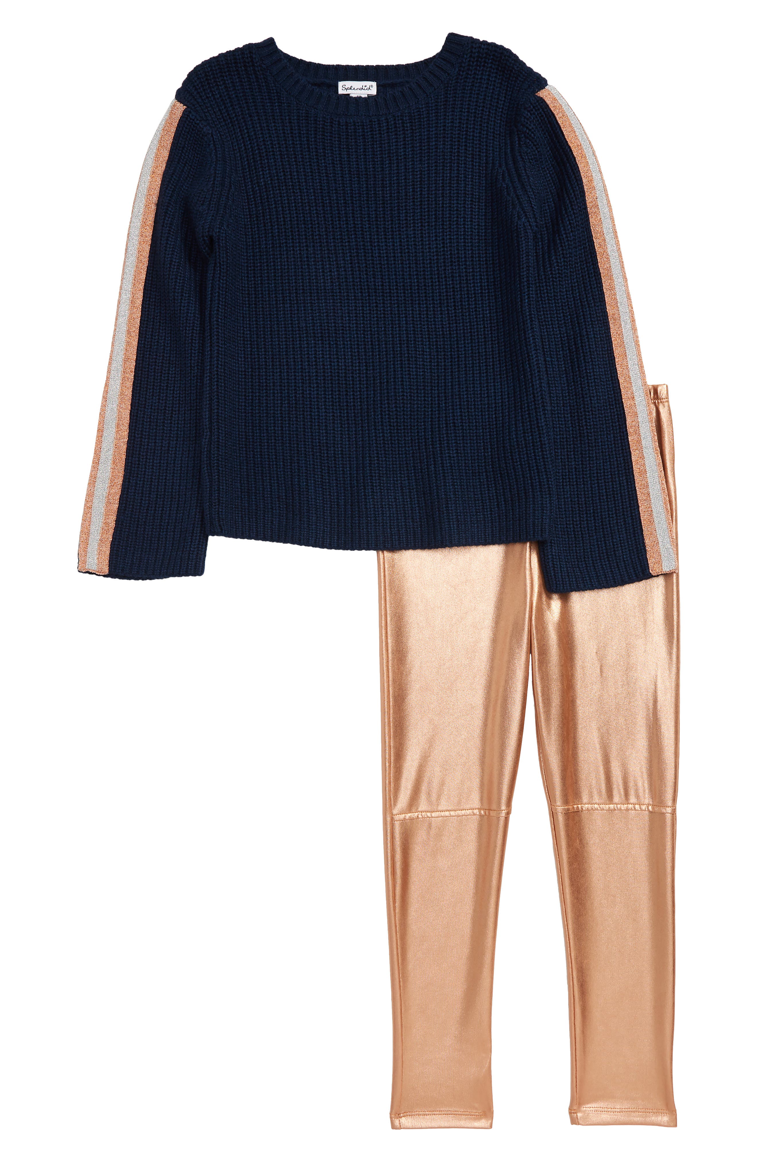 Splendid Sweater & Metallic Leggings Set (Toddler Girls & Little Girls