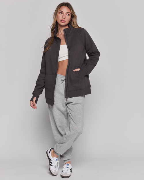 Rebody Active Effortless Fleece Oversized Jacket In Phantom Grey