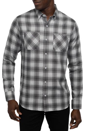 Travismathew Give It A Try Plaid Button-up Shirt In Heather Grey