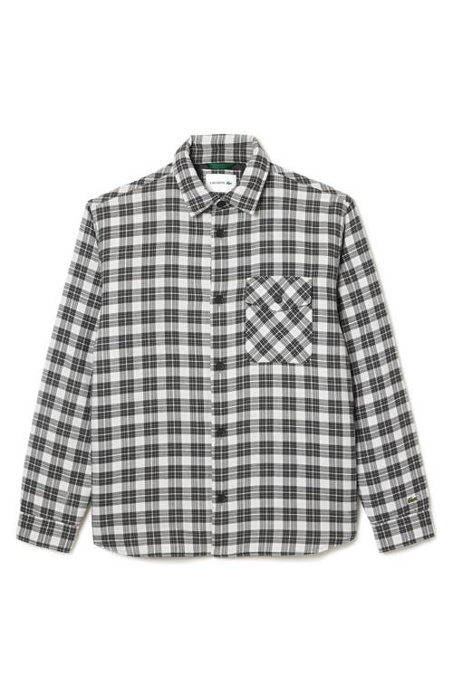 Lacoste Plaid Flannel Button-up Overshirt In Gray