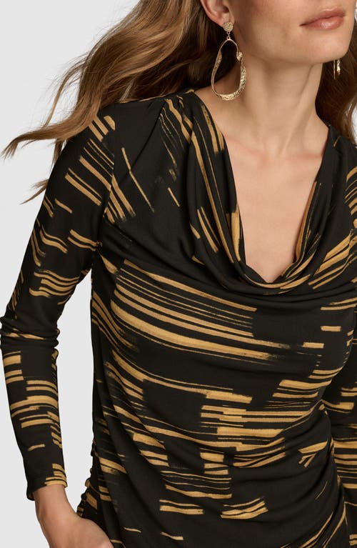 Shop Donna Karan New York Stripe Cowl Neck Top In Black/gold Multi