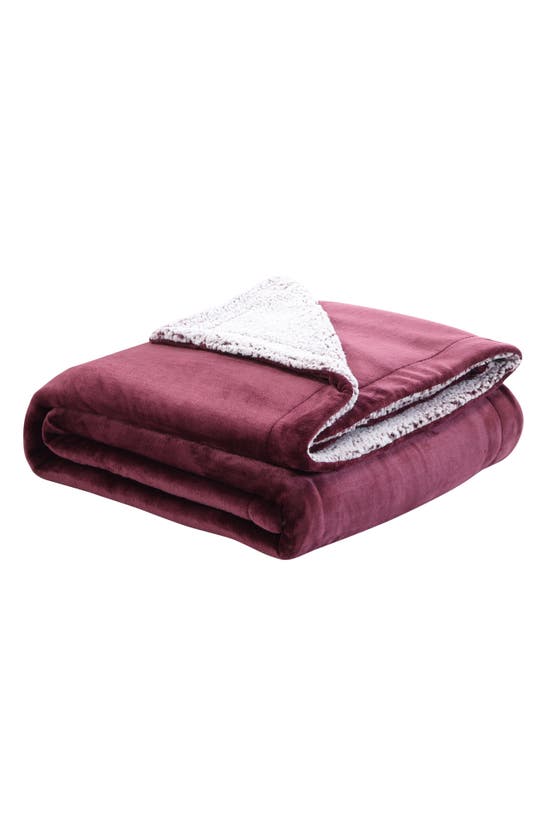 Inspired Home Solid Micro Plush Faux Shearling Reversible Throw Blanket In Purple