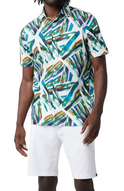 Good Man Brand Big On-Point Short Sleeve Stretch Organic Cotton Button-Up Shirt in Watercolor Abstract Lines
