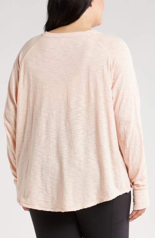 Shop Zella Relaxed Washed Cotton Long Sleeve T-shirt In Pink Peach