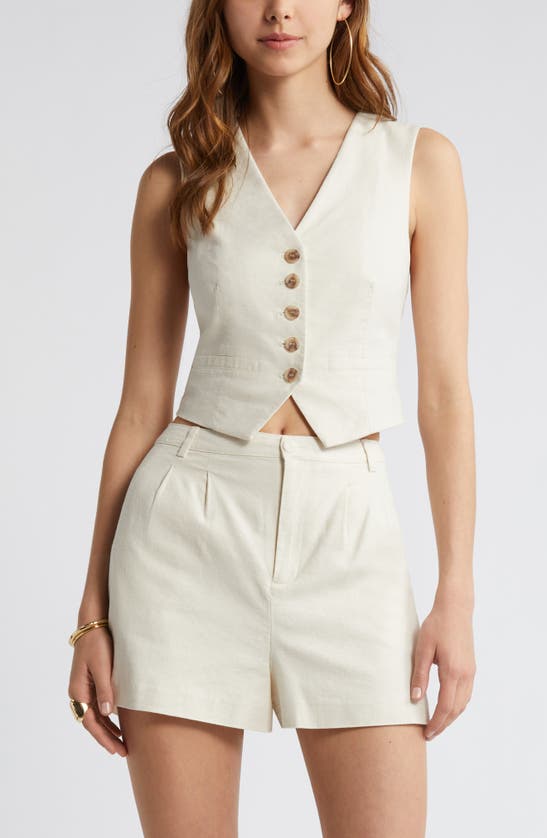Open Edit Linen Blend Vest In Ivory Dove