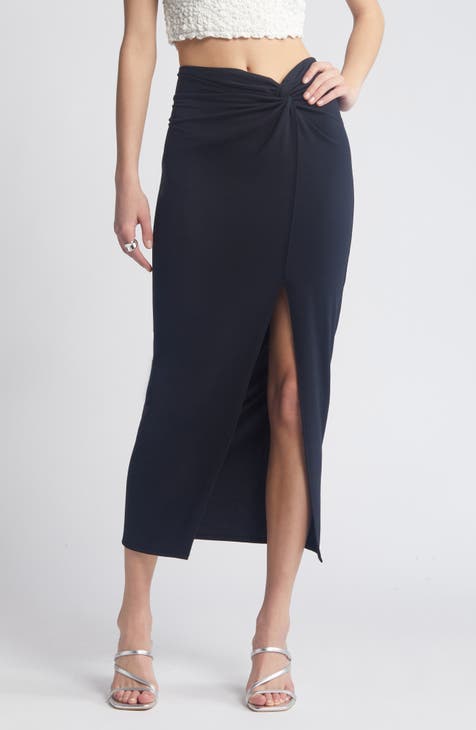 Crêpe high-slit skirt - Black - Ladies