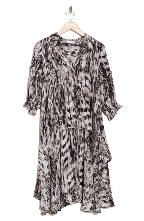 Patrizia Luca Ruffle Print High-low Button-up Tunic Top In Grey