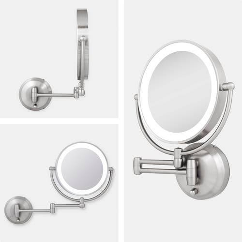 Zadro Lighted Wall Mounted Makeup Mirror With 5x/1x Magnification & Extendable Arm In Satin Nickel