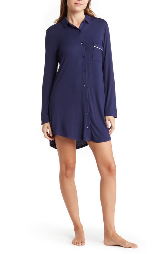 Nordstrom Rack Tranquility Button Front Nightshirt In Navy Peacoat
