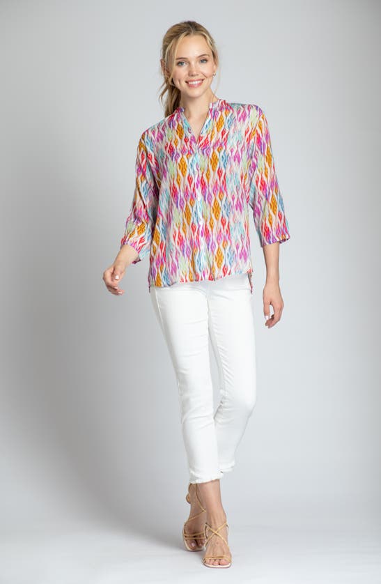 Shop Apny Print Mandarin Collar Chiffon Button-up Top In Orange Multi