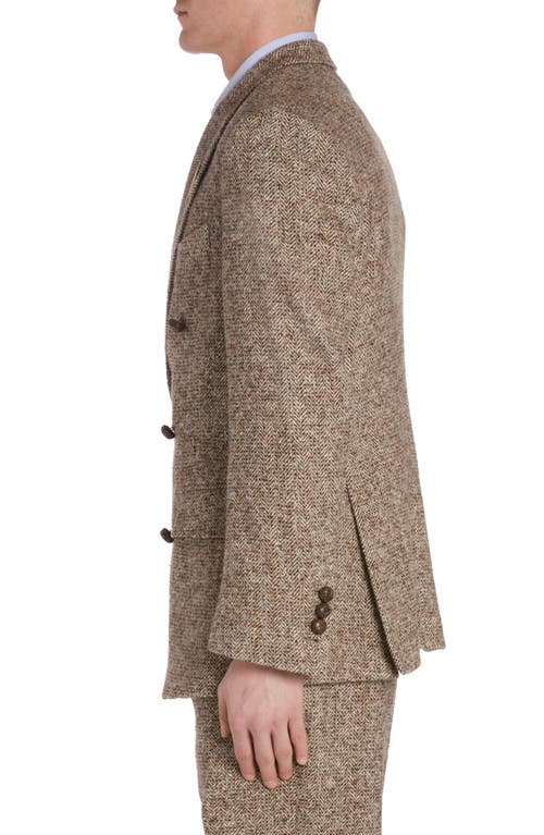 Shop Golden Goose Journey Herringbone Wool Double Breasted Sport Coat In Beige/brown/bluette